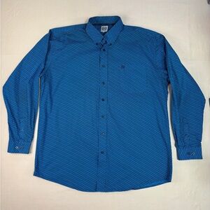 Cinch Men's Blue Patterned Long Sleeve Western Style Button Down Shirt Size XL
